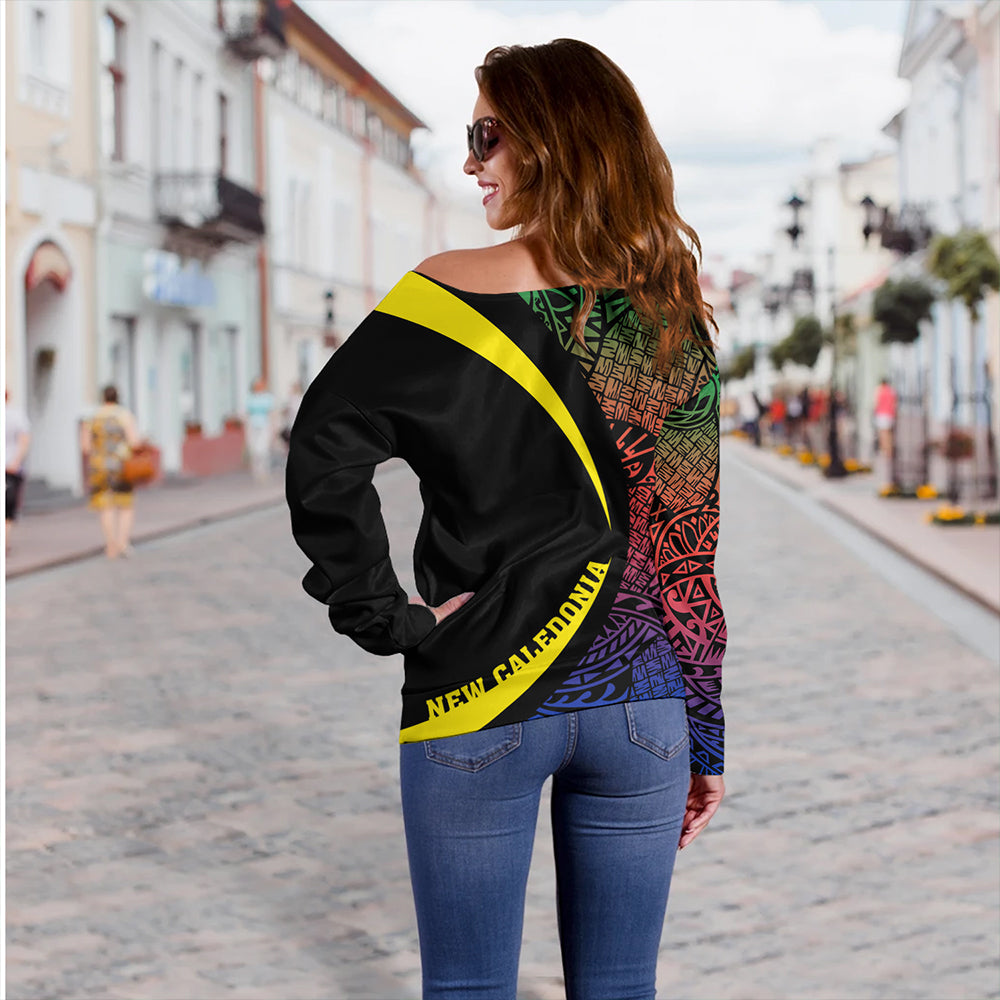 New Caledonia Off Shoulder Sweatshirt Coat Of Arm Lauhala Circle