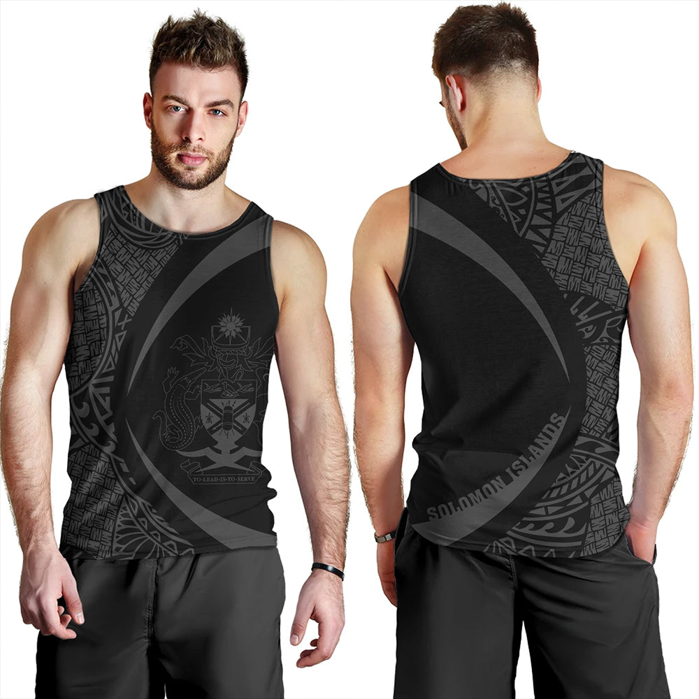 Solomon Islands Tank Top Coat Of Arm Lauhala Gray Circle
