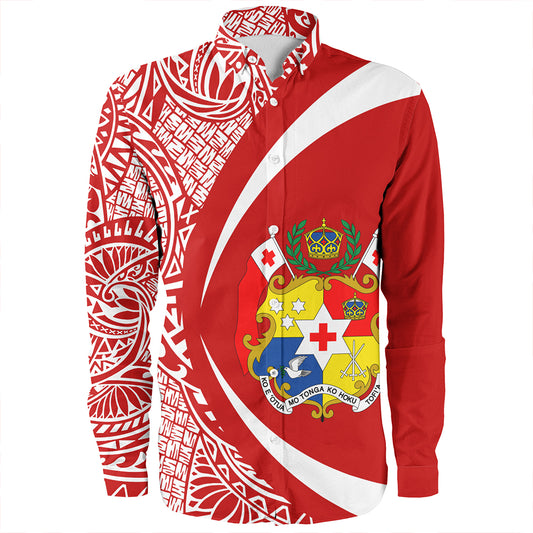 Tonga Long Sleeve Shirt Coat Of Arm Lauhala Circle