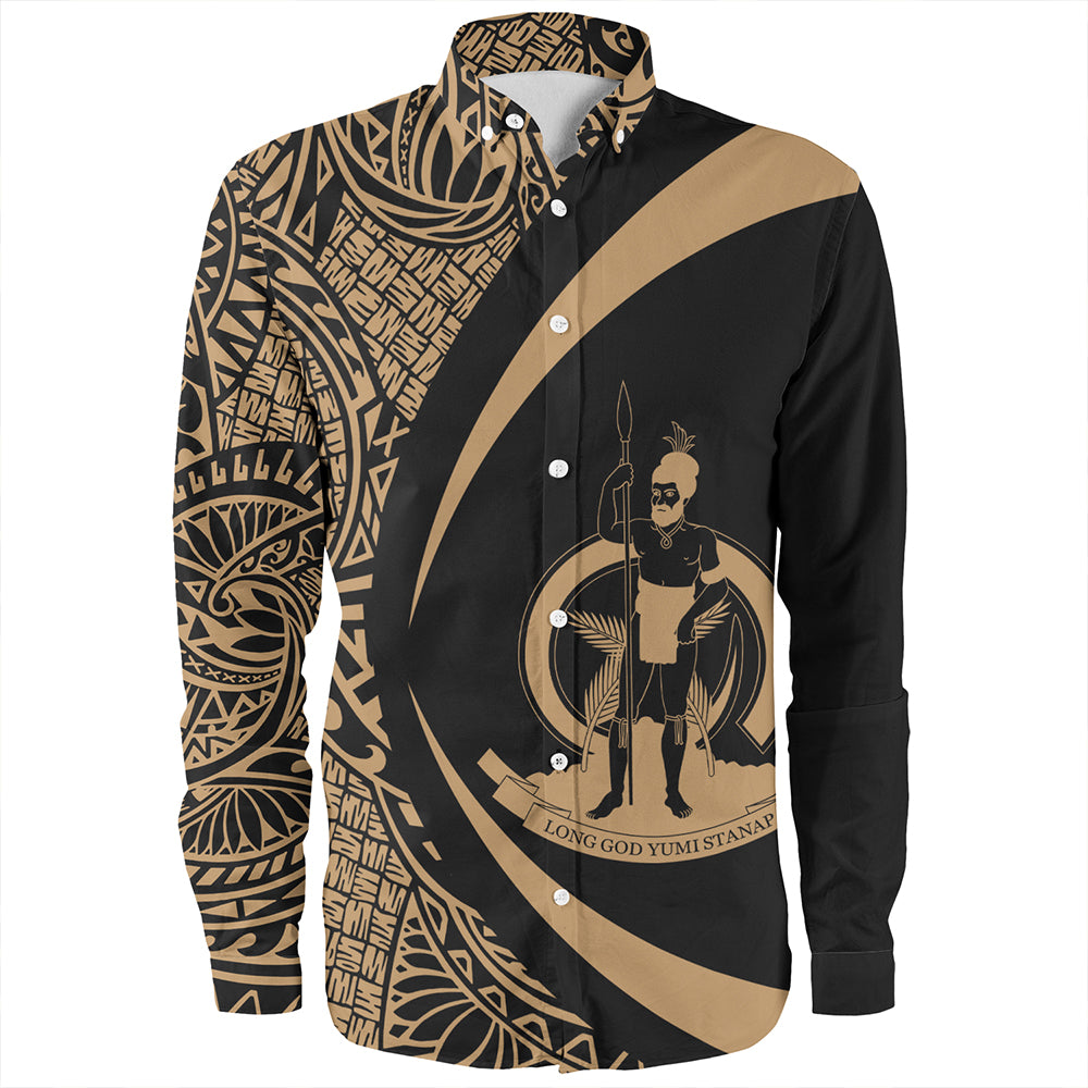 Vanuatu Long Sleeve Shirt Coat Of Arm Lauhala Gold Circle