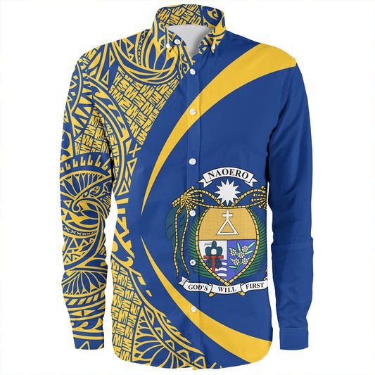 Nauru Long Sleeve Shirt Coat Of Arm Lauhala Circle