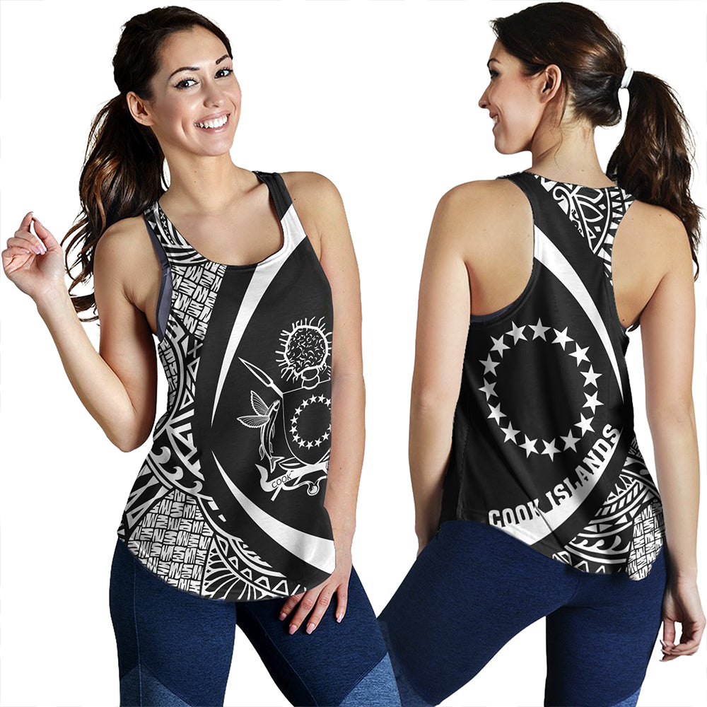 Cook Islands Women Tank Coat Of Arm Lauhala White Circle