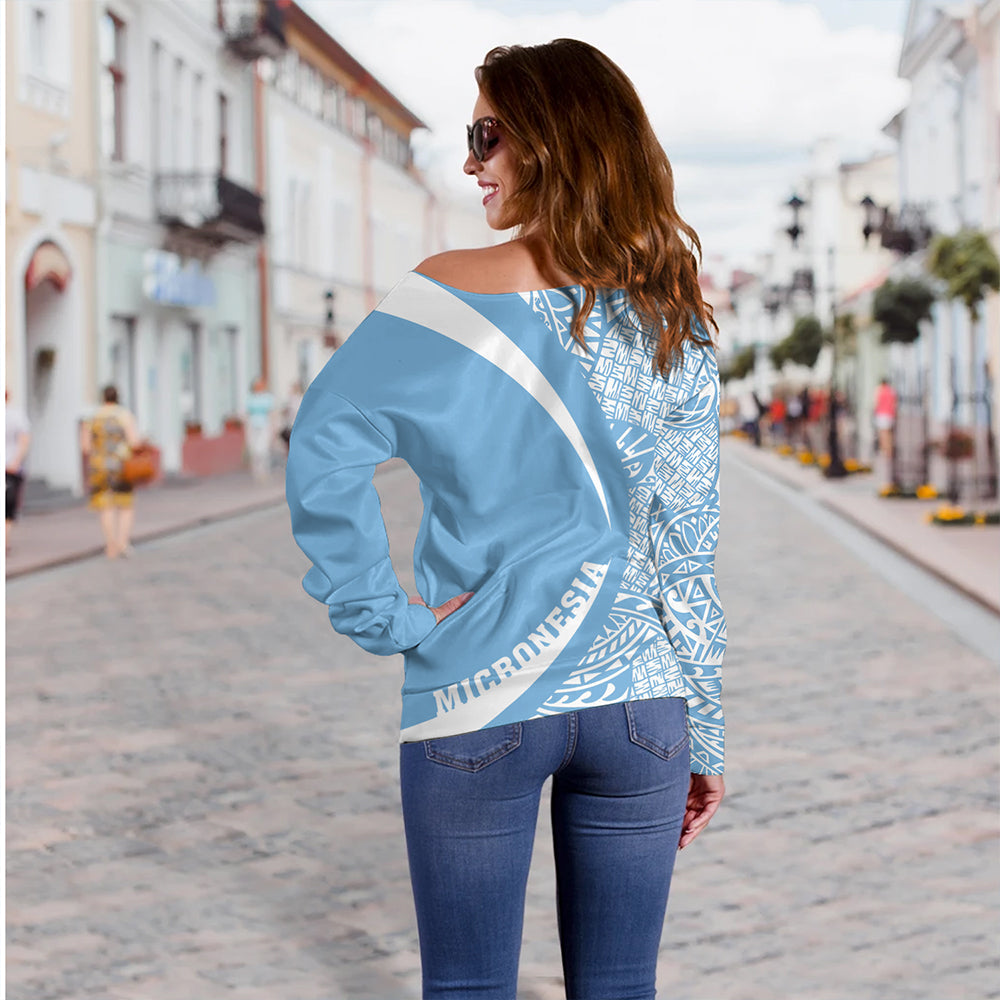 Federated States of Micronesia Off Shoulder Sweatshirt Coat Of Arm Lauhala Circle