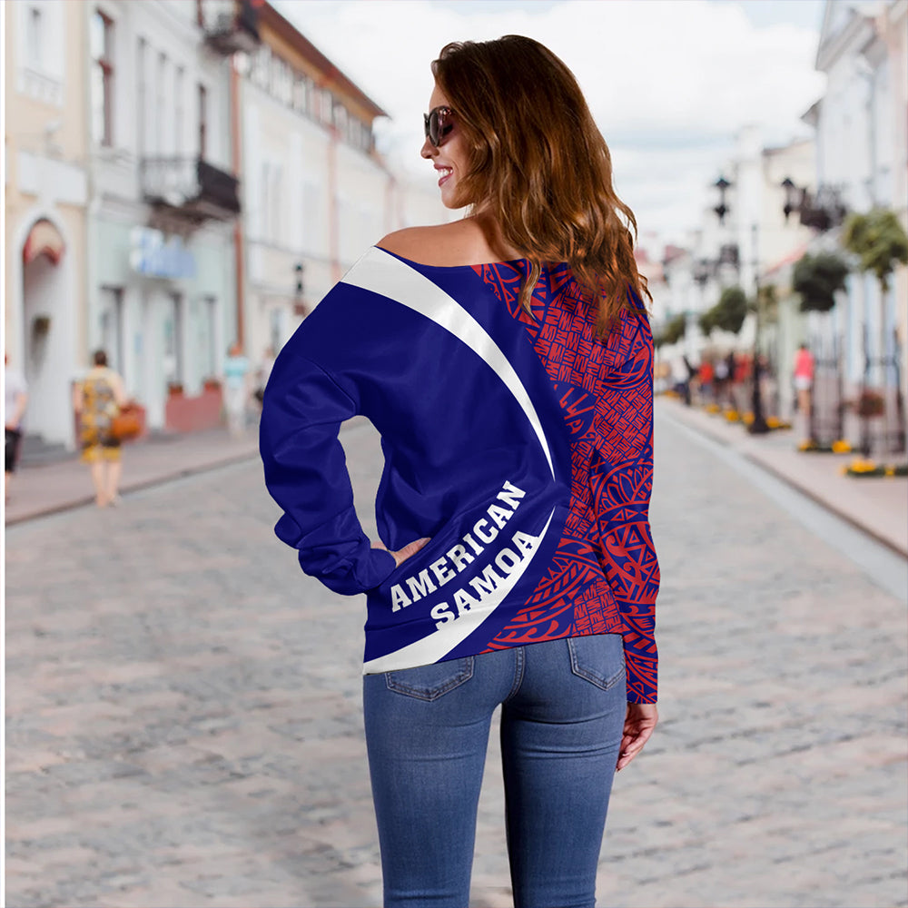 Samoa Off Shoulder Sweatshirt American Samoa Coat Of Arm Lauhala Circle