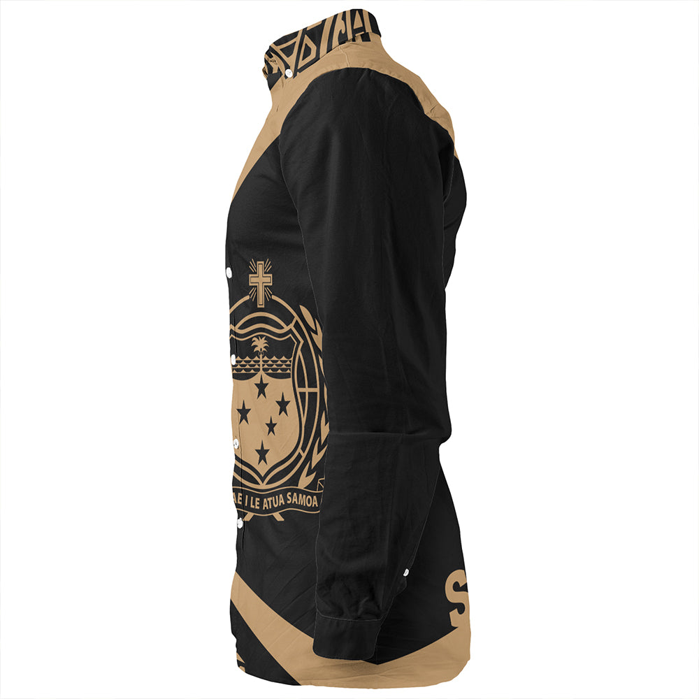 Samoa Long Sleeve Shirt Coat Of Arm Lauhala Gold Circle