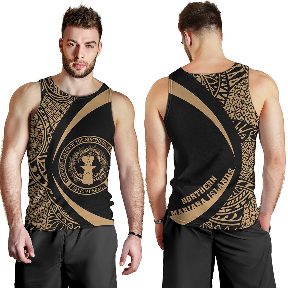 Northern Mariana Islands Tank Top Coat Of Arm Lauhala Gold Circle