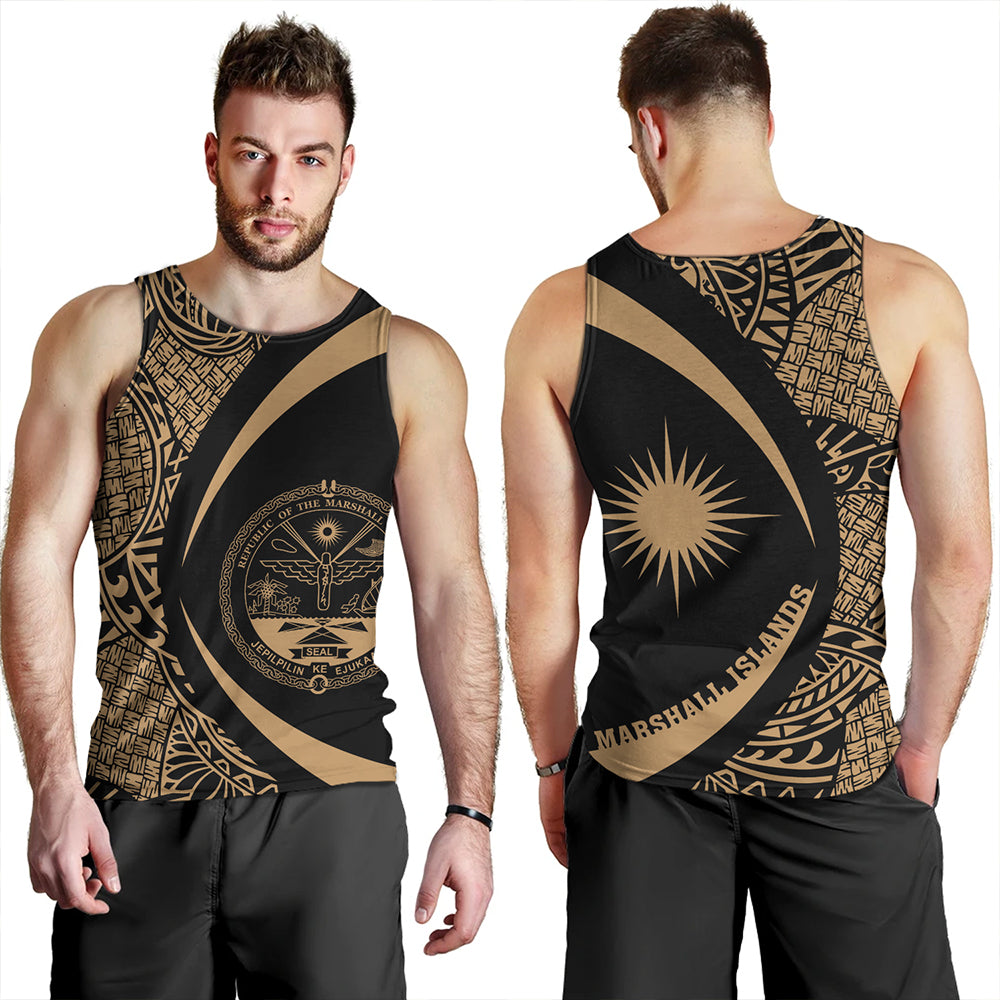 Marshall Islands Tank Top Coat Of Arm Lauhala Gold Circle