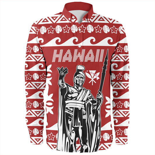 Hawaii Long Sleeve Shirt King Native Hawaiian Kakau Pattern Christmas