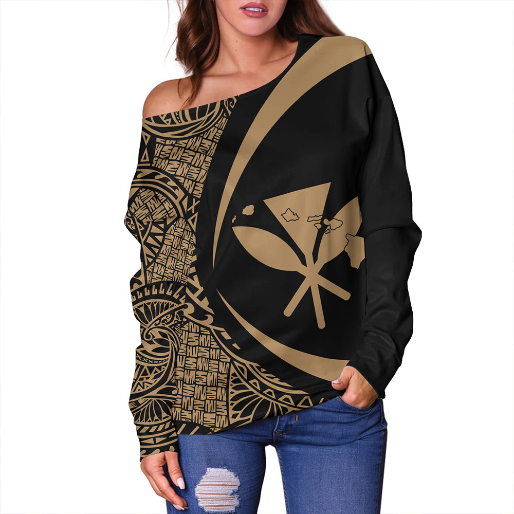Hawaii Off Shoulder Sweatshirt Kanaka Maoli Hawaiian Map Lauhala Circle