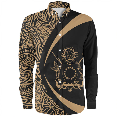 Cook Islands Long Sleeve Shirt Coat Of Arm Lauhala Gold Circle