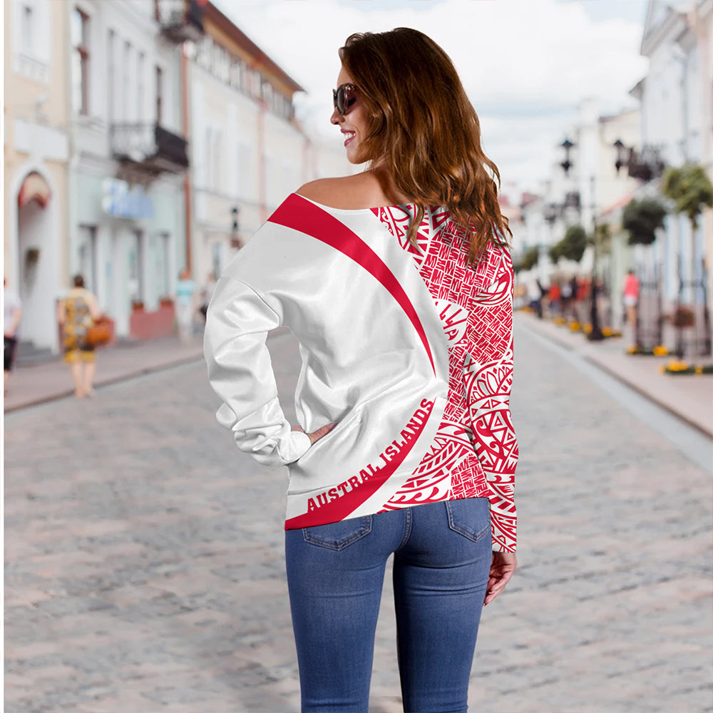 Austral Islands Off Shoulder Sweatshirt Coat Of Arm Lauhala Circle