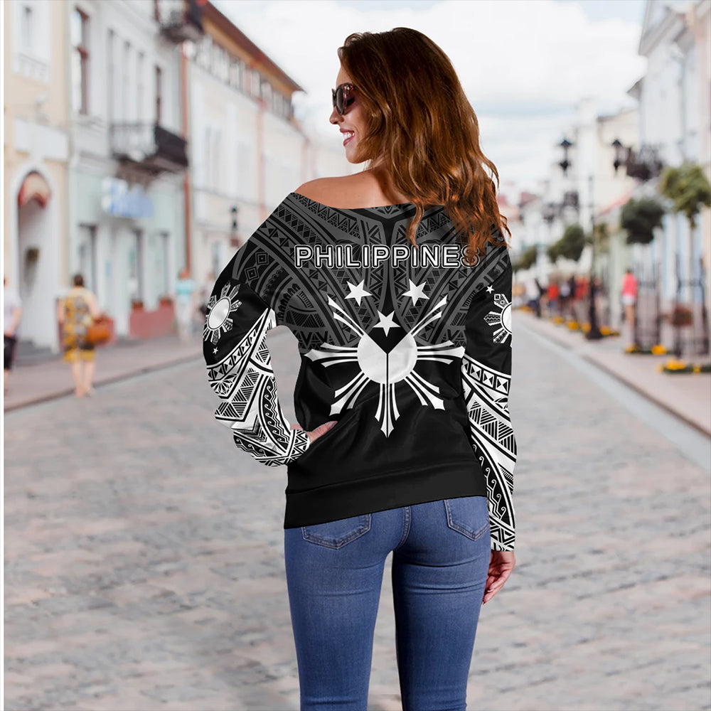 Philippines Off Shoulder Sweatshirt Sun Star Warrior Style White