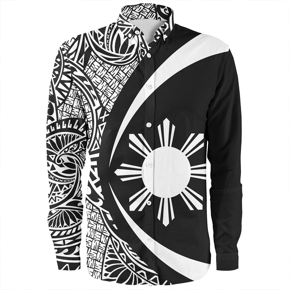 Philippines Long Sleeve Shirt Coat Of Arm Lauhala White Circle