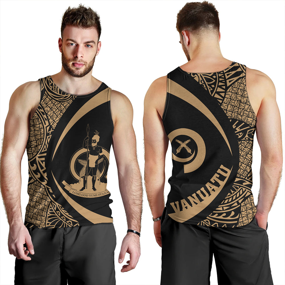 Vanuatu Tank Top Coat Of Arm Lauhala Gold Circle