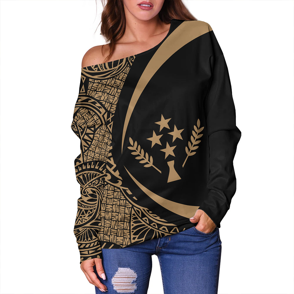 Kosrae Off Shoulder Sweatshirt Coat Of Arm Lauhala Gold Circle