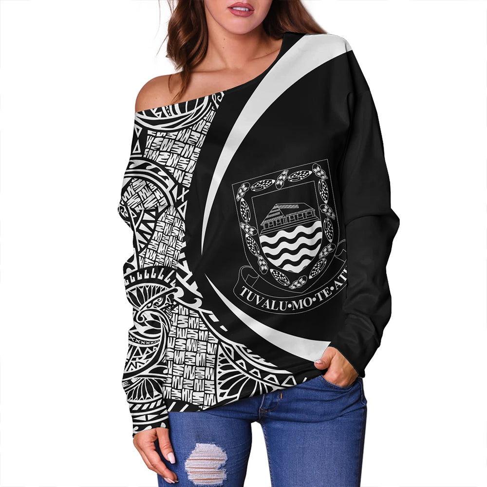 Tuvalu Off Shoulder Sweatshirt Coat Of Arm Lauhala White Circle