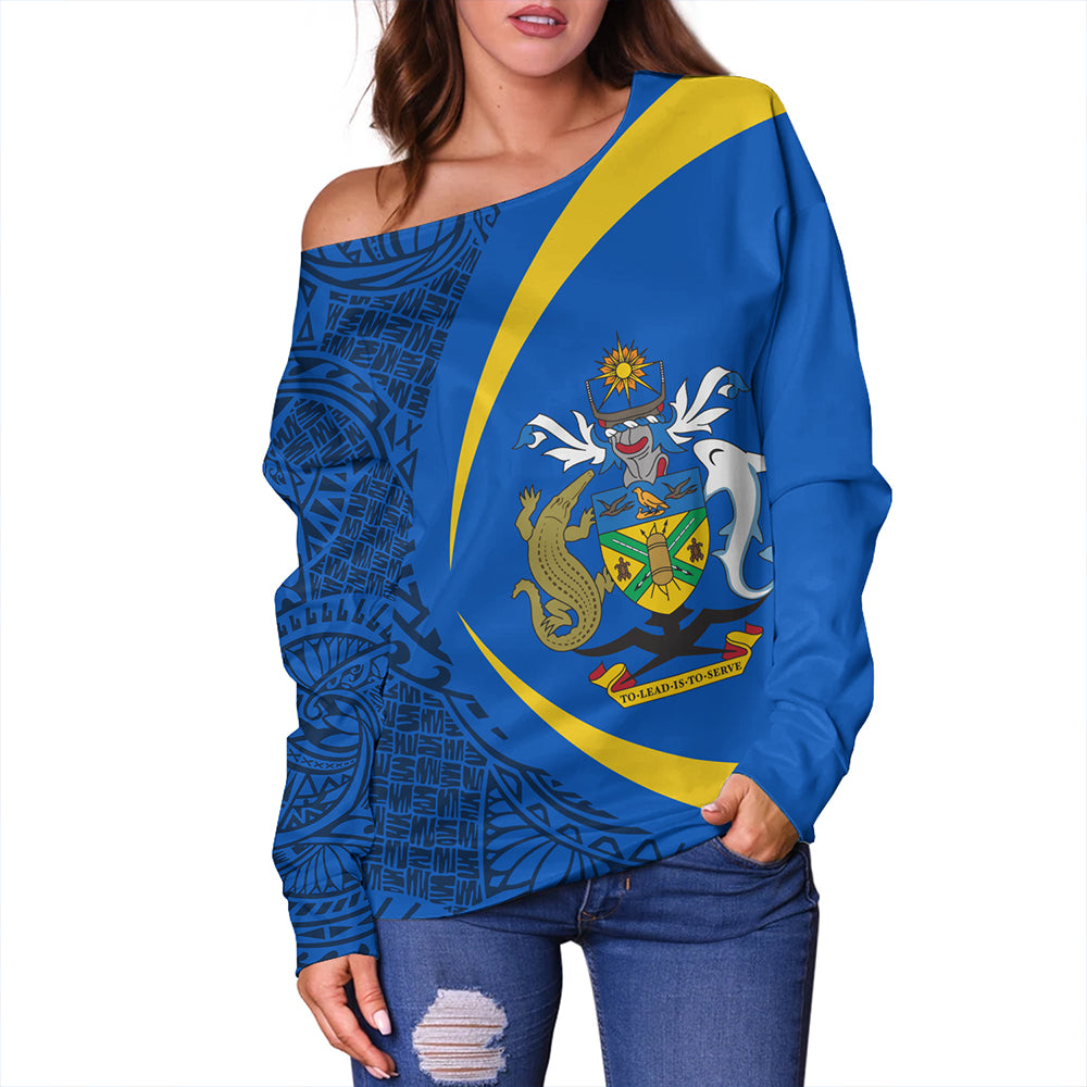 Solomon Islands Off Shoulder Sweatshirt Coat Of Arm Lauhala Circle