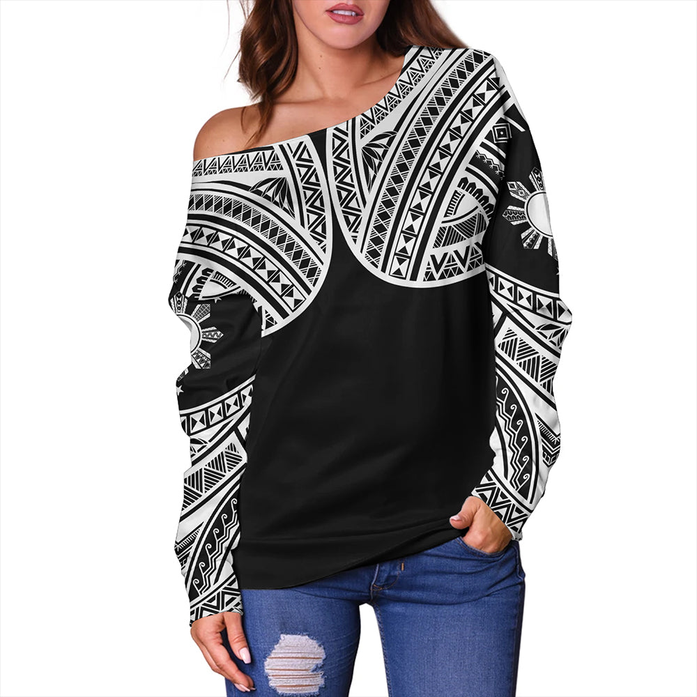 Philippines Off Shoulder Sweatshirt Sun Star Warrior Style White