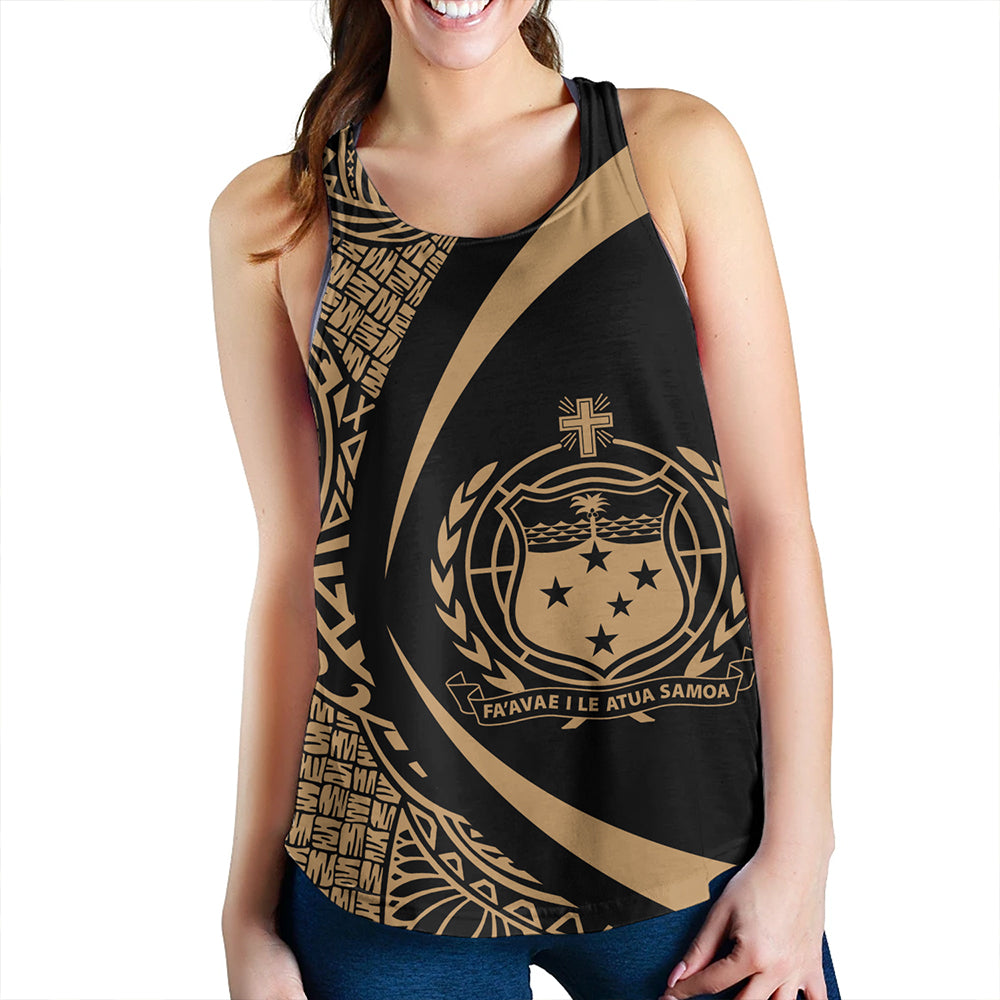 Samoa Women Tank Coat Of Arm Lauhala Gold Circle