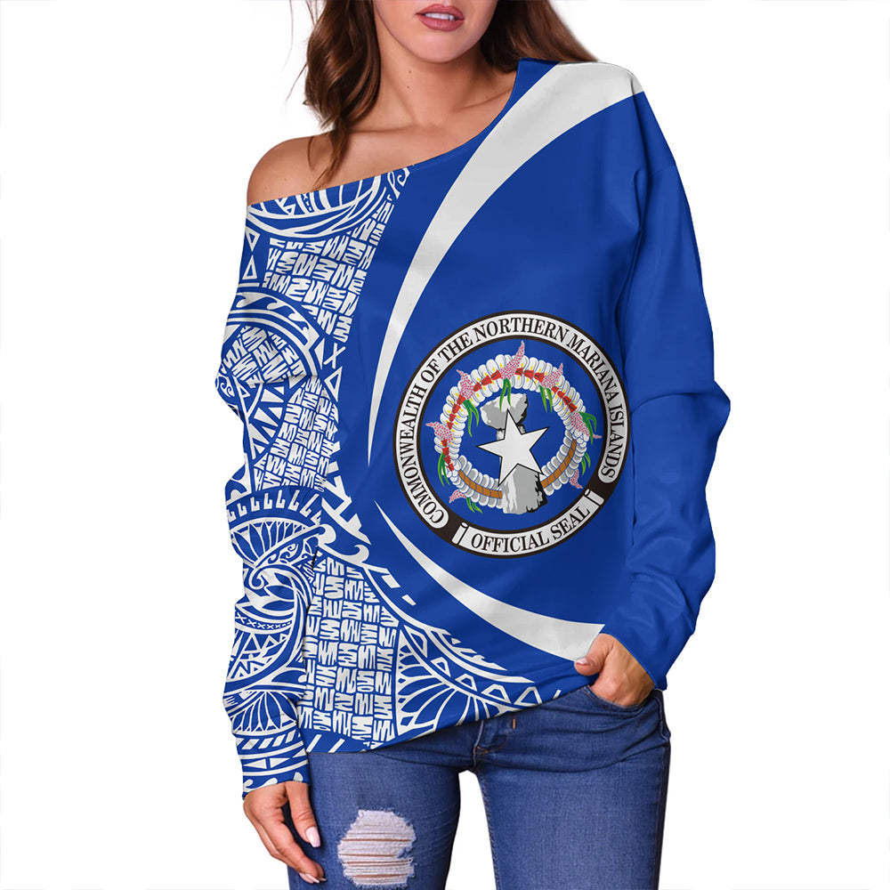 Northern Mariana Islands Off Shoulder Sweatshirt Coat Of Arm Lauhala Circle