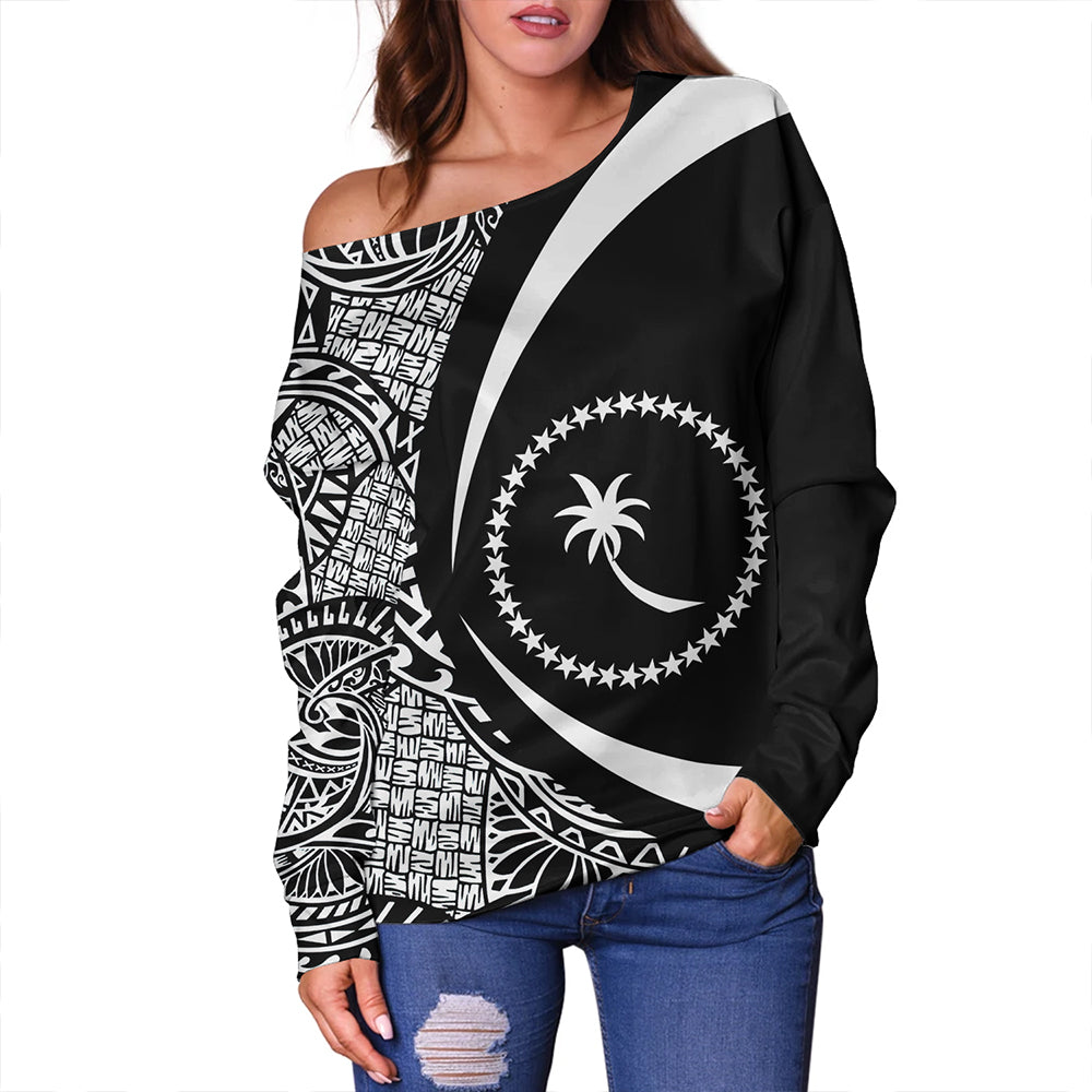 Chuuk Off Shoulder Sweatshirt Coat Of Arm Lauhala White Circle