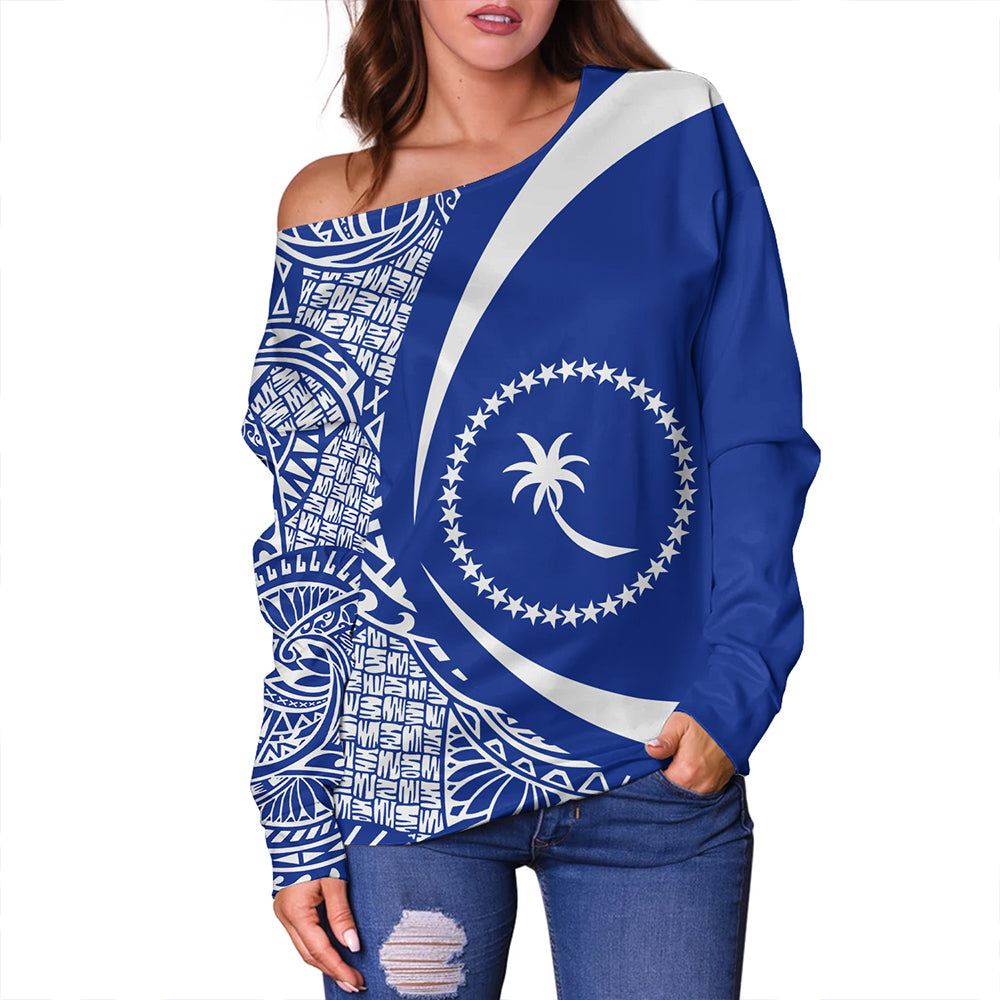 Chuuk Off Shoulder Sweatshirt Coat Of Arm Lauhala Circle