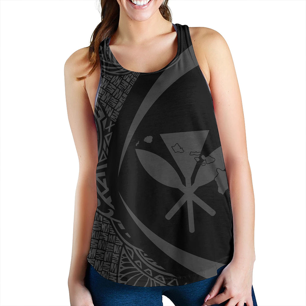Hawaii Women Tank Kanaka Maoli Hawaiian Map Lauhala Gray Circle