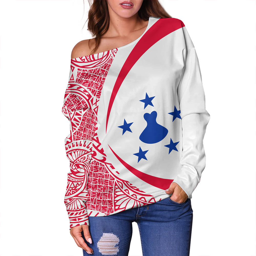 Austral Islands Off Shoulder Sweatshirt Coat Of Arm Lauhala Circle