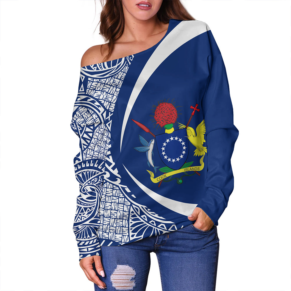 Cook Islands Off Shoulder Sweatshirt Coat Of Arm Lauhala Circle