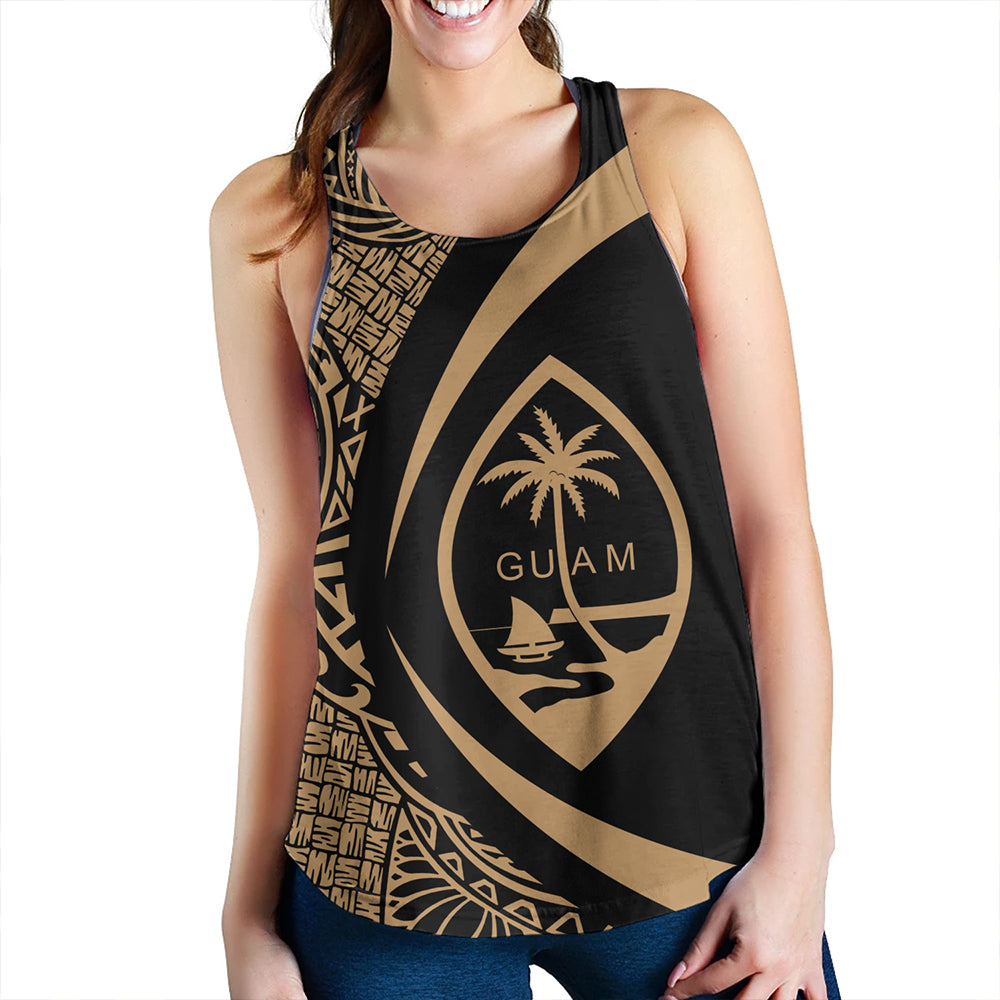 Guam Women Tank Coat Of Arm Lauhala Gold Circle