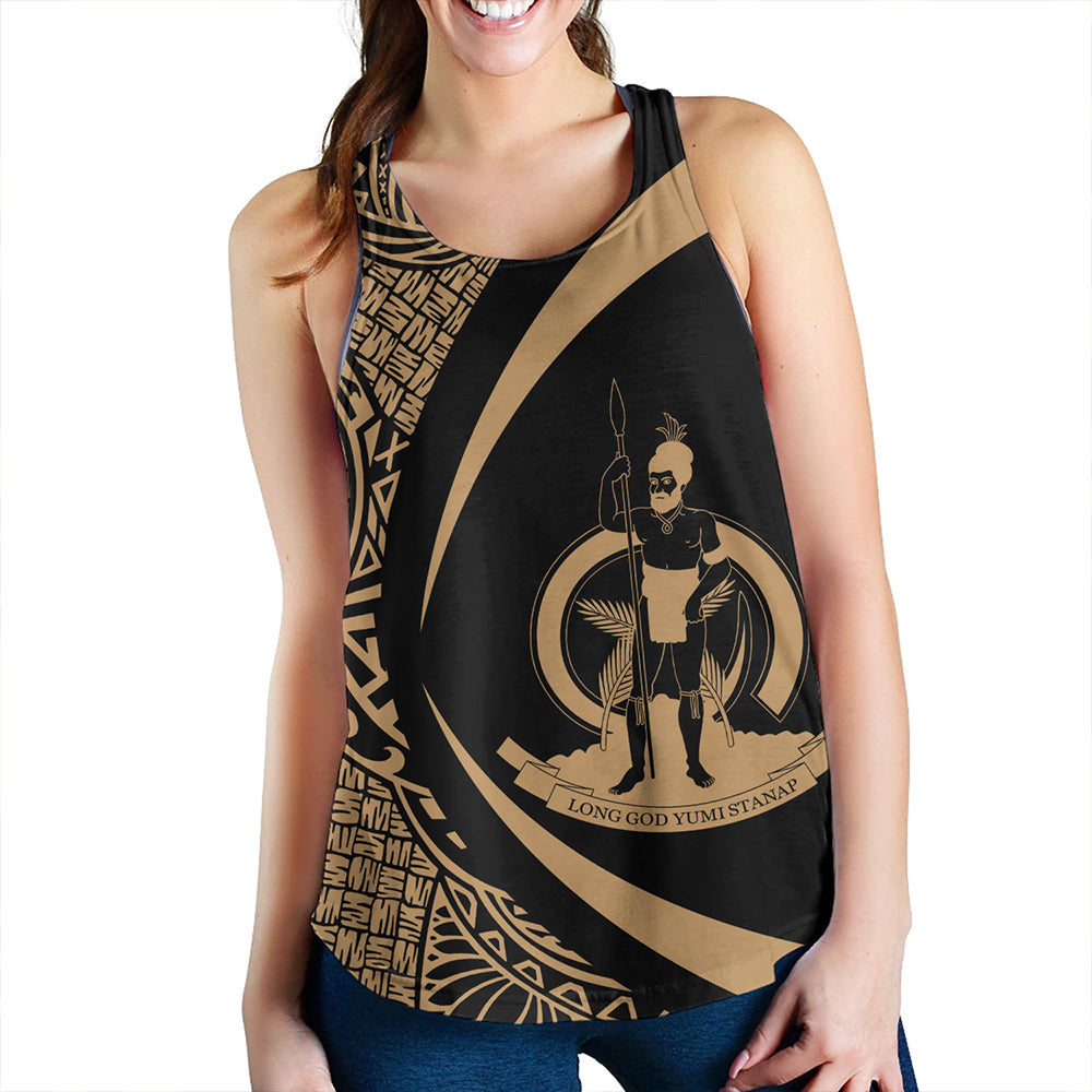Vanuatu Women Tank Coat Of Arm Lauhala Gold Circle