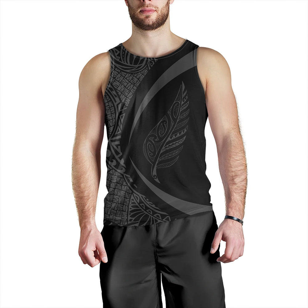 New Zealand Tank Top Silver Fern Lauhala Gray Circle