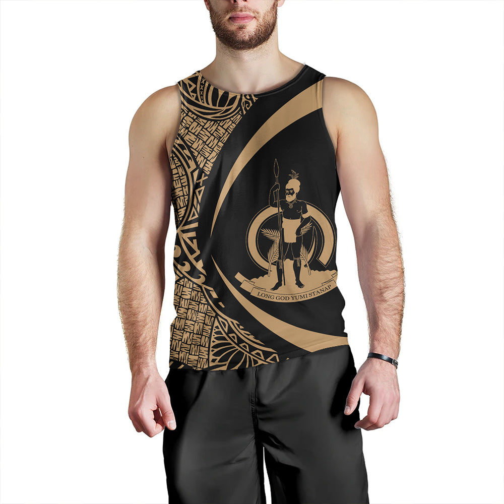 Vanuatu Tank Top Coat Of Arm Lauhala Gold Circle