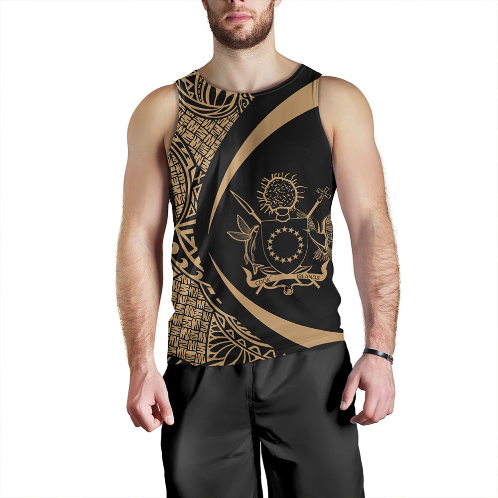 Cook Islands Tank Top Coat Of Arm Lauhala Gold Circle