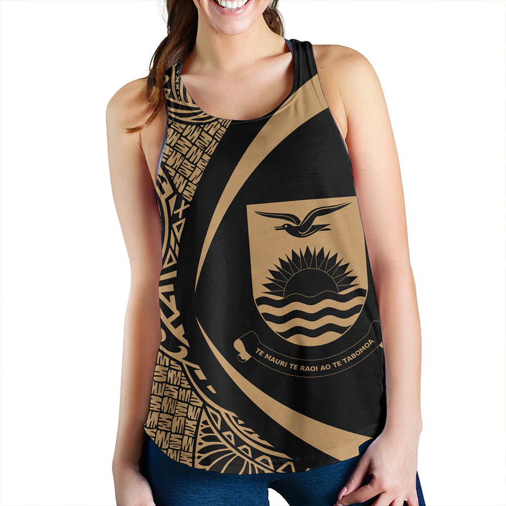 Kiribati Women Tank Coat Of Arm Lauhala Gold Circle
