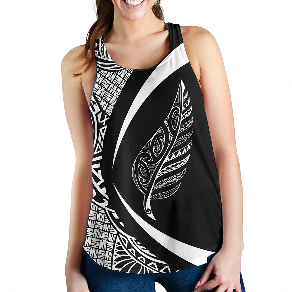 New Zealand Women Tank Silver Fern Lauhala White Circle