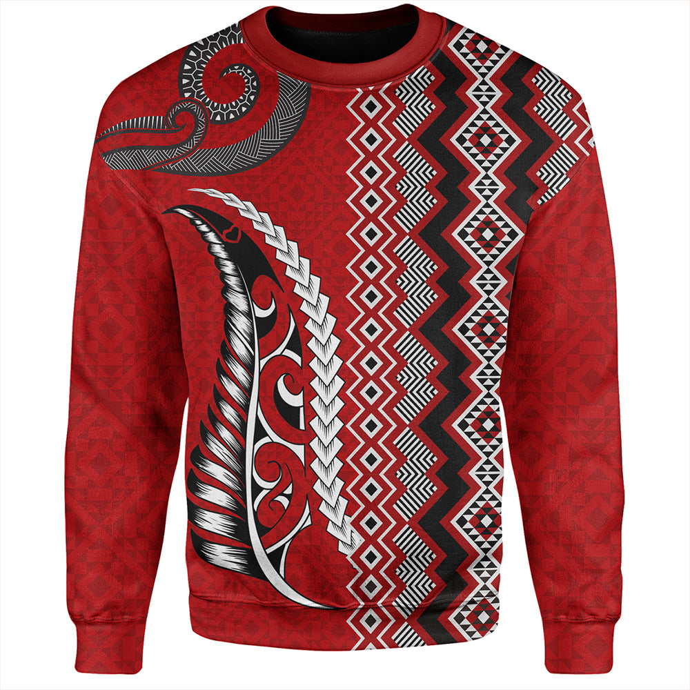 New Zealand Sweatshirt Maori Fabic Pattern Silvers Fern