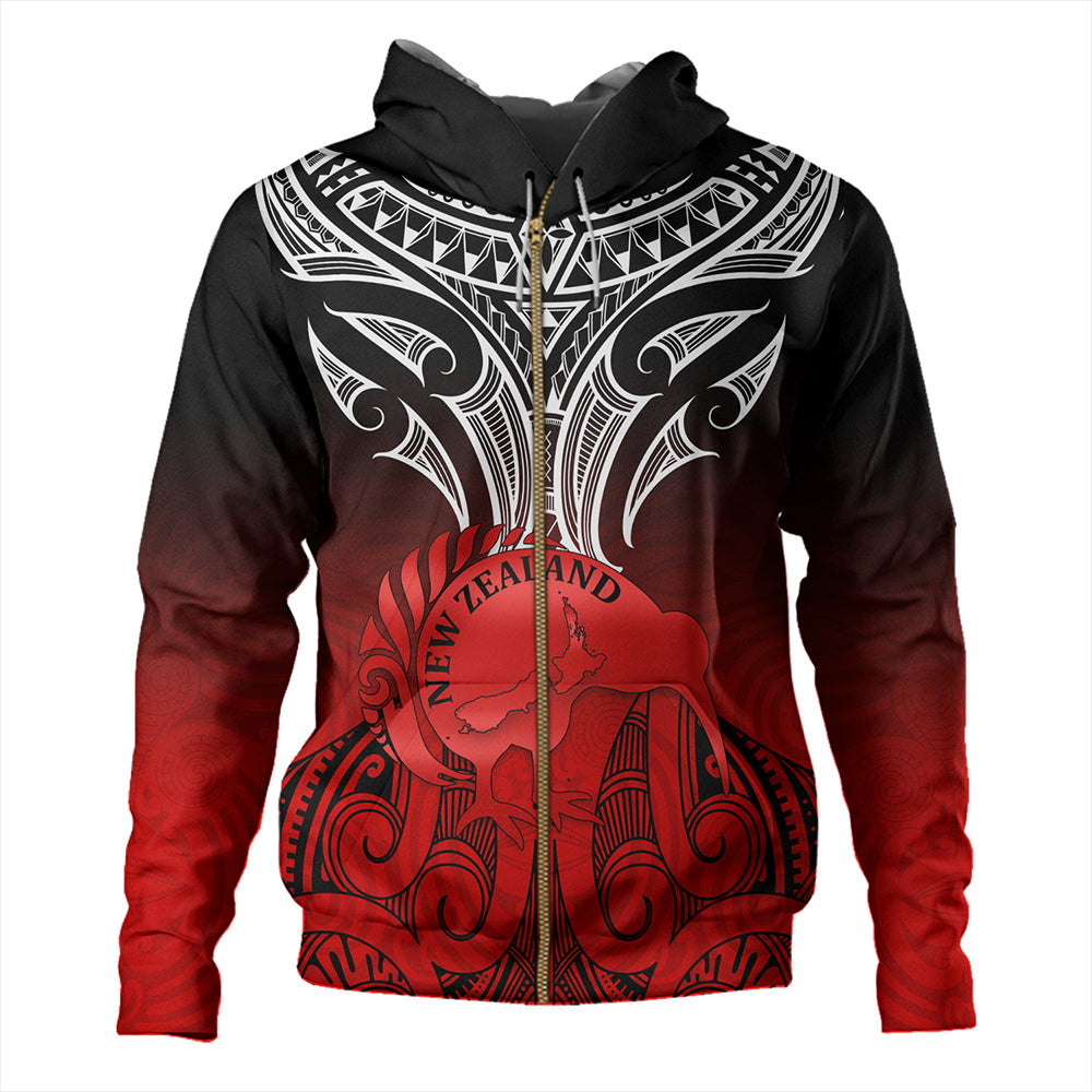 New Zealand Hoodie Maori Kiwi Bird Symbols Map