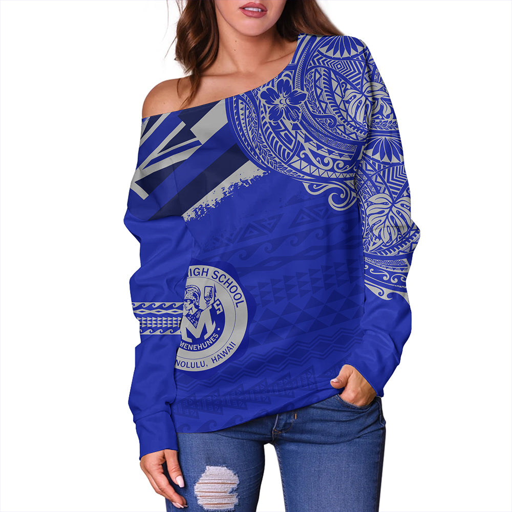 Hawaii Off Shoulder Sweatshirt Moanalua High School Flag With Crest Style