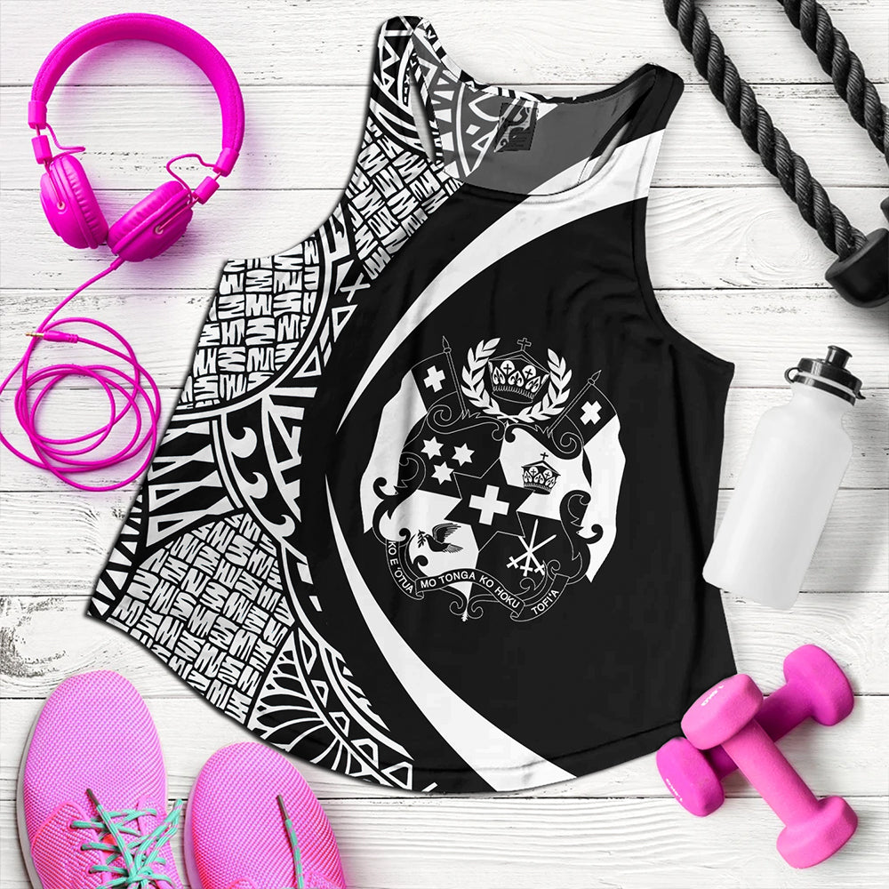 Tonga Women Tank Coat Of Arm Lauhala White Ver 2 Circle