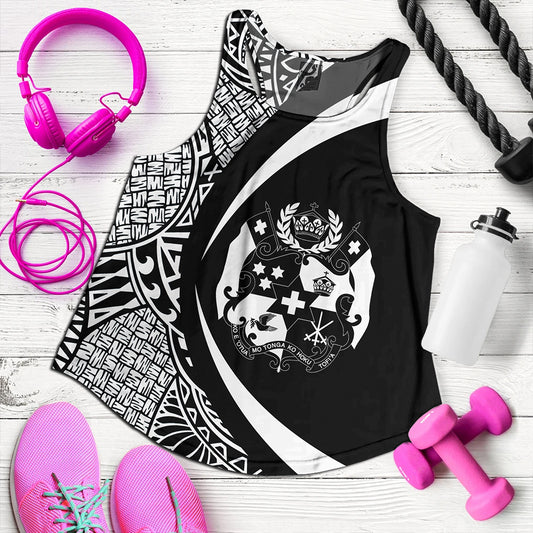 Tonga Women Tank Coat Of Arm Lauhala White Ver 2 Circle