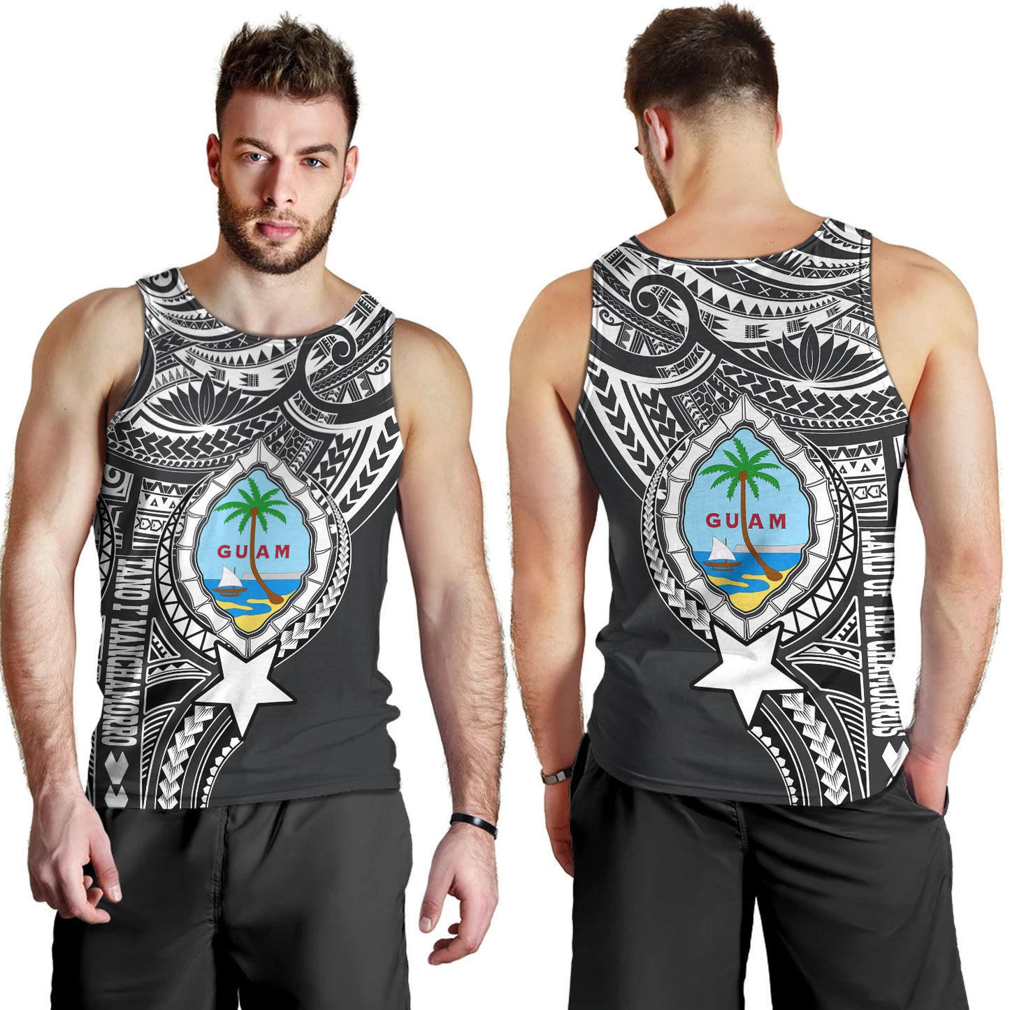 Guam Tank Top Custom Guam Coat Of Arms Polynesian Half Body Tattoo Black Style