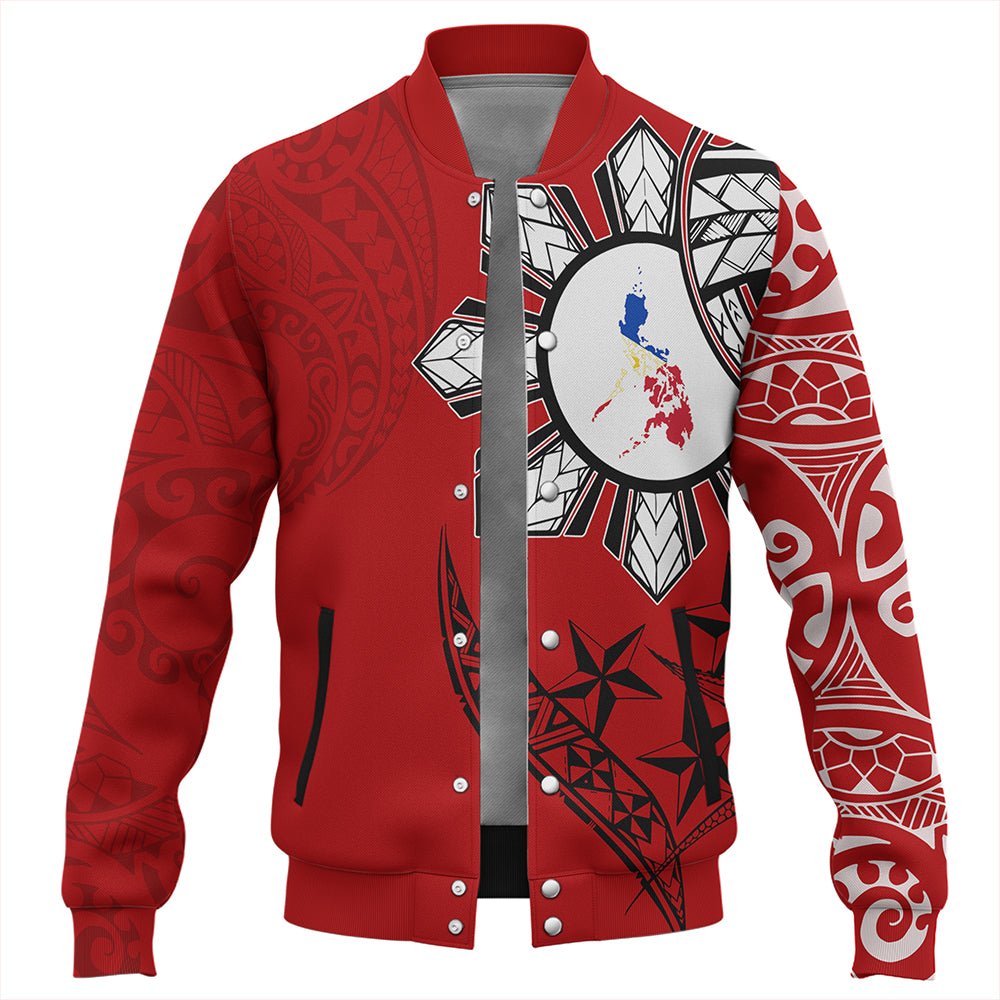 Philippines Baseball Jacket Tribal Sun In My Heart Red Style