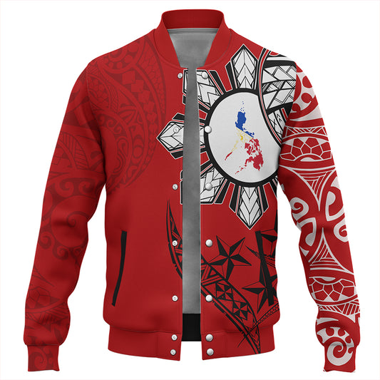 Philippines Baseball Jacket Tribal Sun In My Heart Red Style