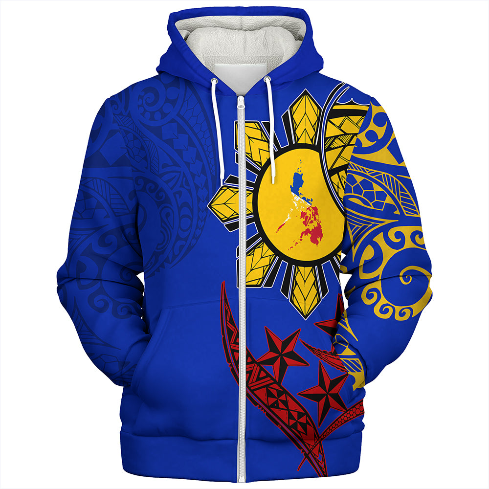 Philippines Sherpa Hoodie Tribal Sun In My Heart Color Flag Style