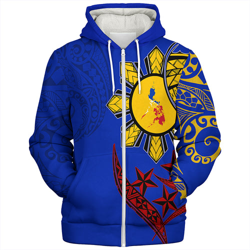 Philippines Sherpa Hoodie Tribal Sun In My Heart Color Flag Style
