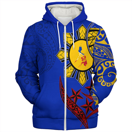 Philippines Sherpa Hoodie Tribal Sun In My Heart Color Flag Style