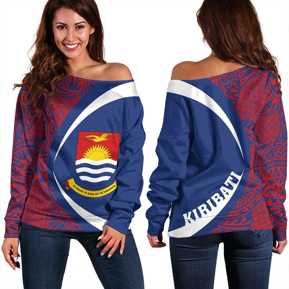 Kiribati Off Shoulder Sweatshirt Coat Of Arm Lauhala Circle