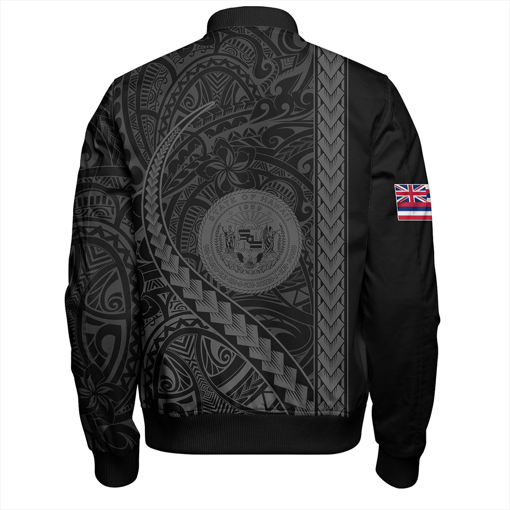 Hawaii Bomber Jacket Tribal Polynesian Coat Of Arms Gray