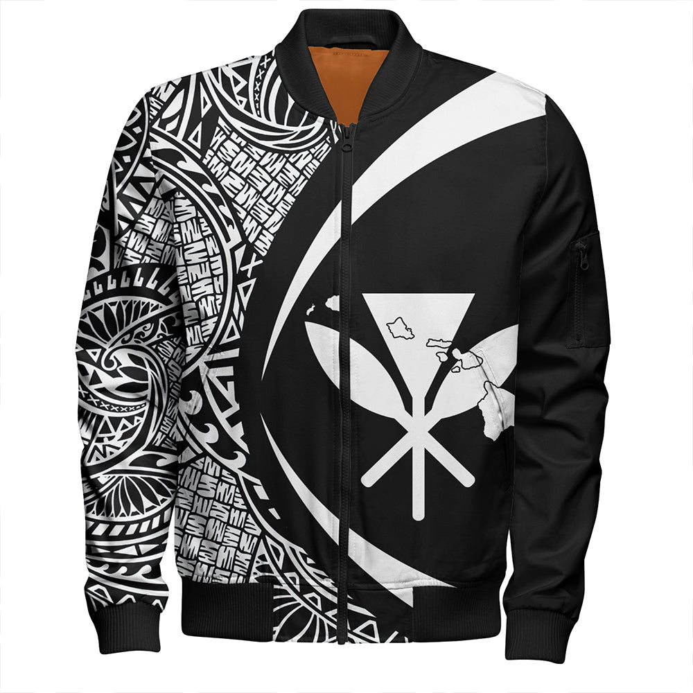 Hawaii Bomber Jacket Kanaka Maoli Hawaiian Map Lauhala White Circle